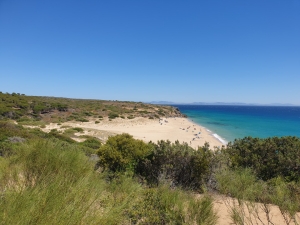 Sicht aus der Ferne auf den Strand Playa Arroyo Cañuelo.